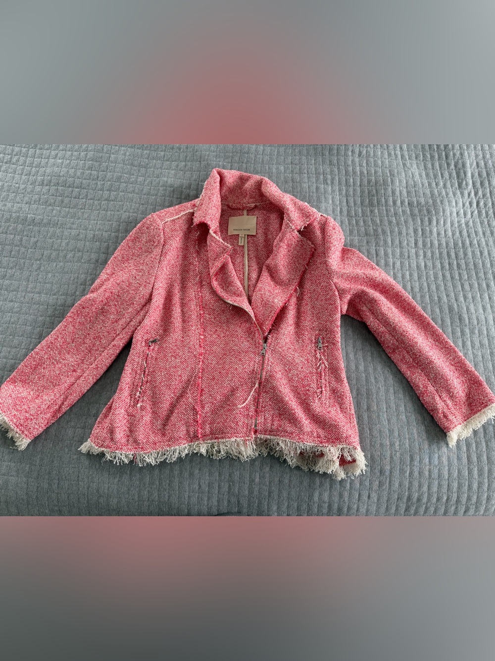 Rebecca Taylor Pink Tweed Fringe Moto Jacket